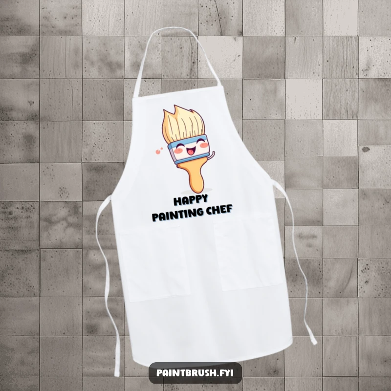 Funny paintbrush apron with a character playfully wiggling its bristles with glee, perfect for artists embracing creative joy.
