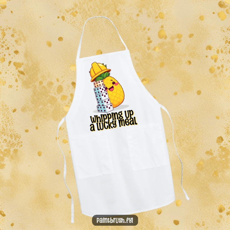Funny apron showing a pineapple construction worker ready to cook, adding a humorous and cheerful element to kitchen activities and gifts.