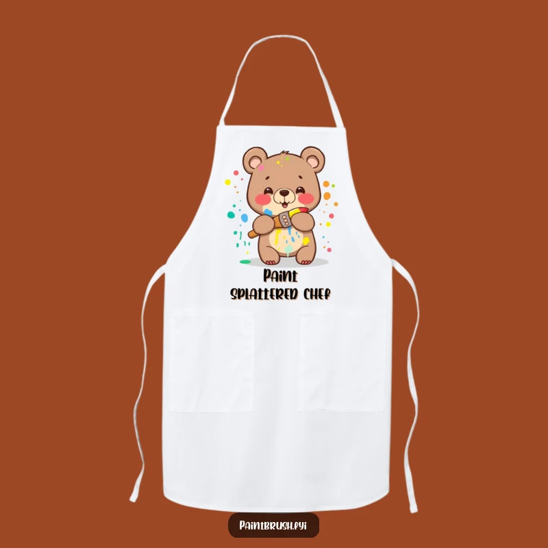 Funny Bear Art Splash Apron: Create with Color & Humor