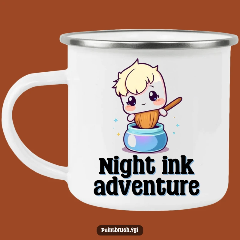 Funny Curious Paintbrush Camping Mug: Ink Adventure, Artist's Companion