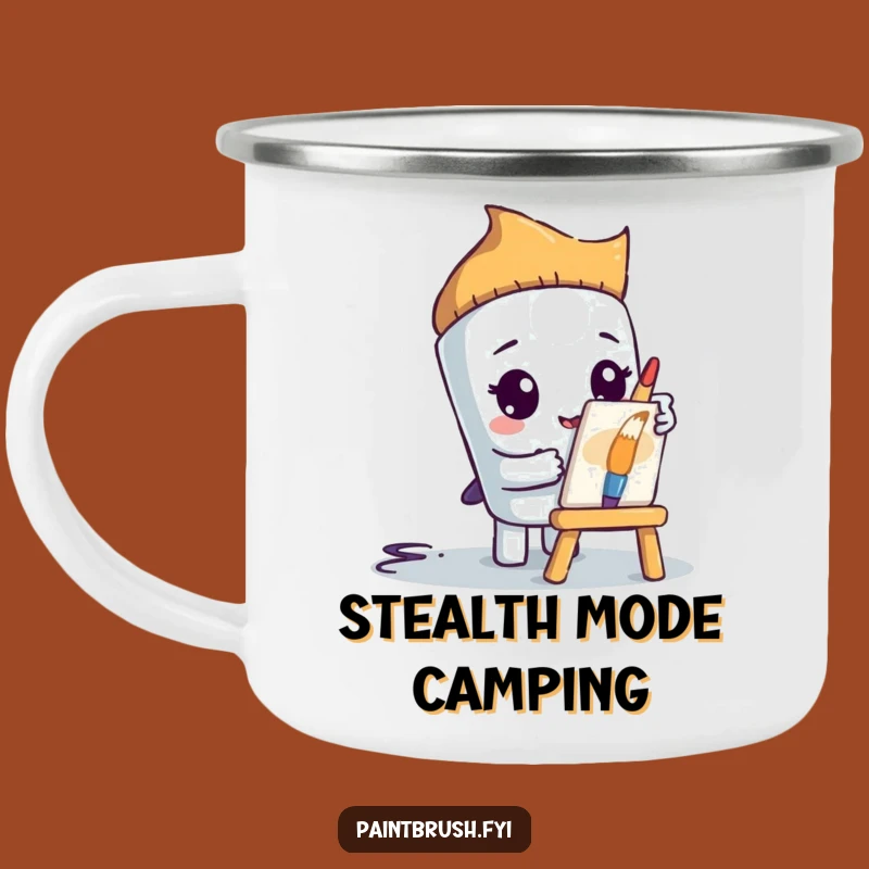 Funny Paintbrush Camping Mug: Shy Artist's Companion for Relaxation