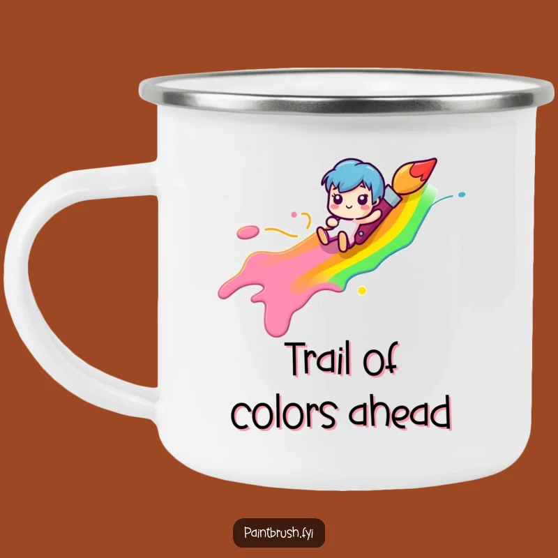 Funny Paintbrush Rainbow Camping Mug: Joyful Artist's Companion Outdoors