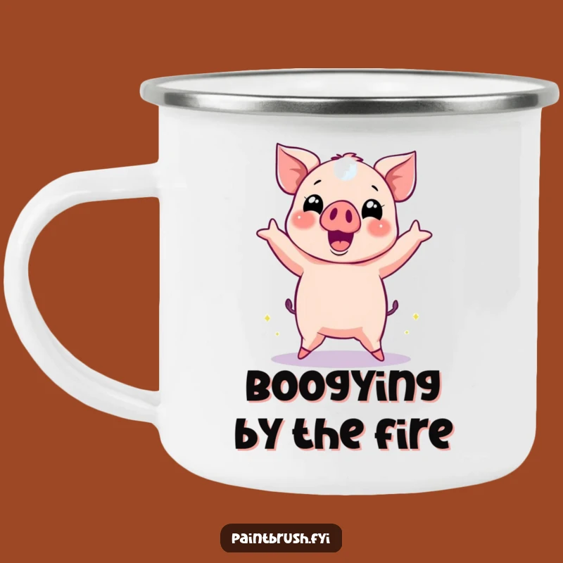 Funny Pig Campfire Mug: Dance Under Stars, Quirky Funny Gift for Outdoors!