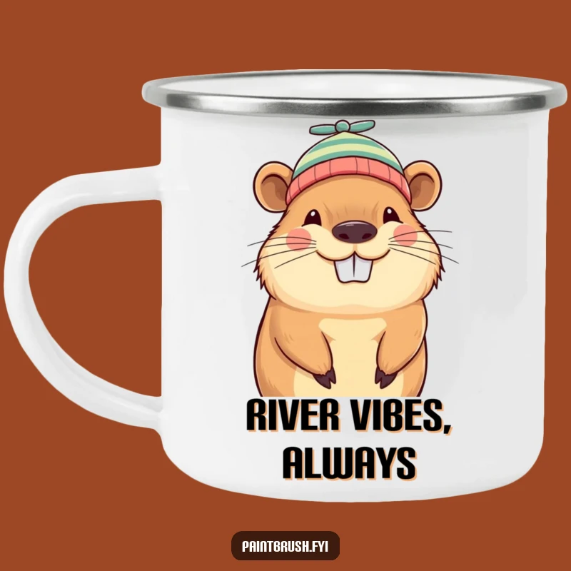 Funny Capybara Beanie Camping Mug: Grinning Character Adventure Drinkware