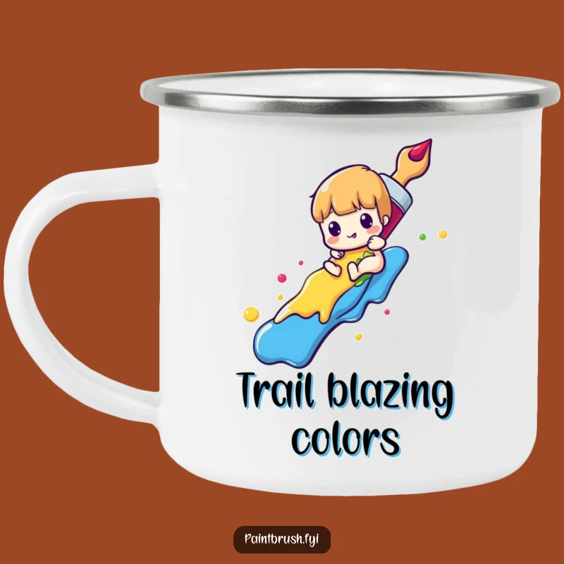 Funny Paintbrush Camping Mug: Adventure-Ready Rainbow Rider