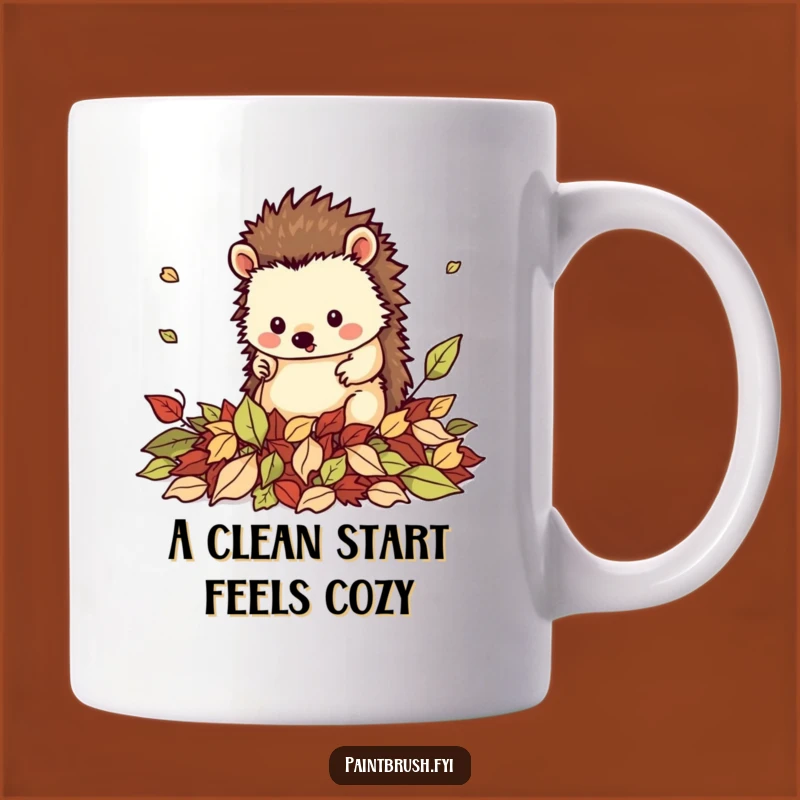 Funny Hedgehog Leaf Tidier Mug: Neat Character Organizing Leaves, Perfect Gift for Homebodies