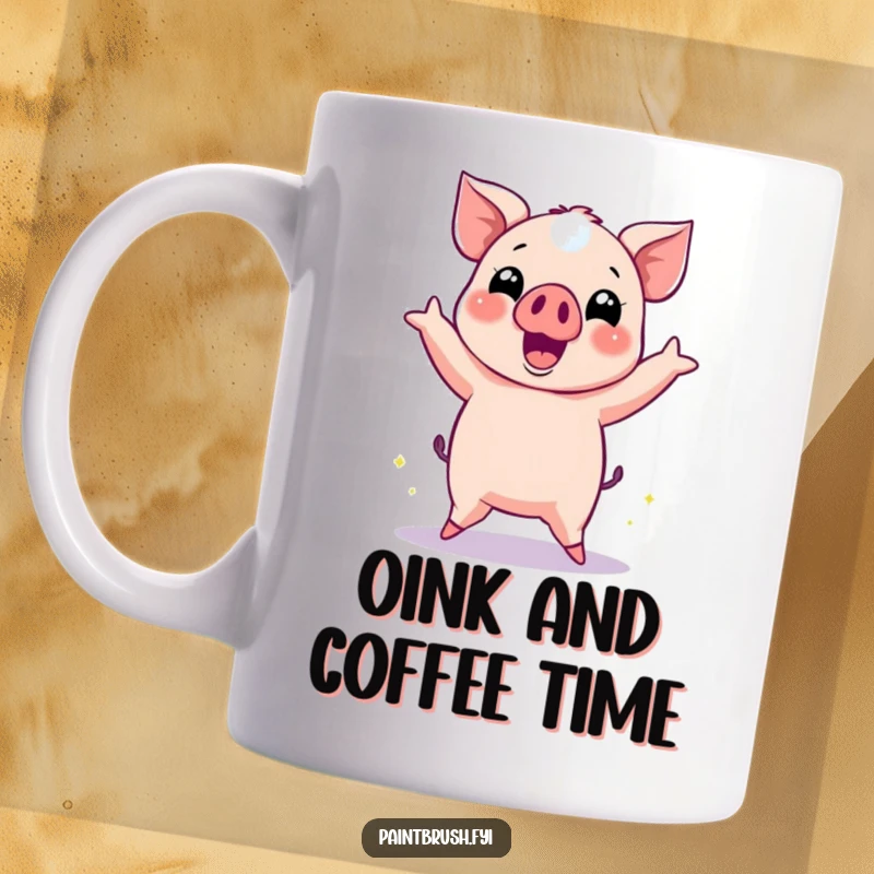 Funny Dancing Pig Mug, energetically grooving with disco ball reflections, radiating pure joy and party vibes.