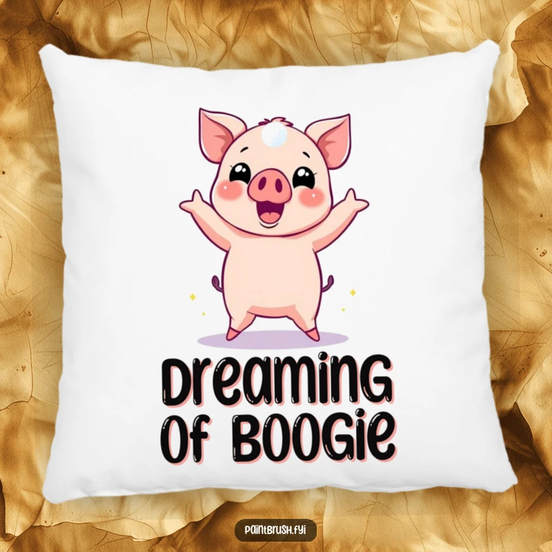 Funny Pig Pillow featuring a cheerful pig energetically dancing with disco ball reflections, perfect for cozying up.