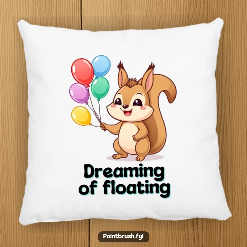 Funny Squirrel Pillow featuring a happy squirrel juggling colorful balloons, perfect for cozying up with whimsical charm.