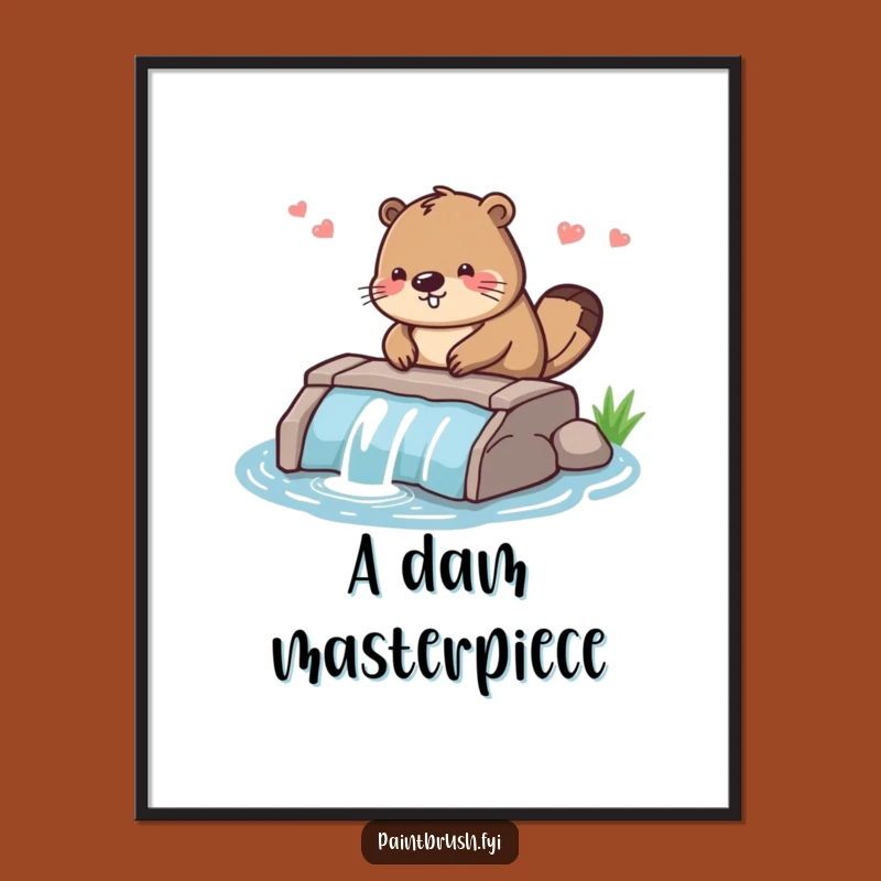 Funny Beaver Dam Builder Digital Art: Diligent Worker Print, Hilarious Decor