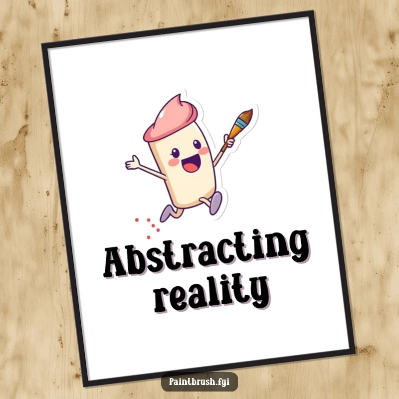 Funny Digital Art featuring an excited paintbrush character leaping dynamically, leaving a trail of vibrant dots.