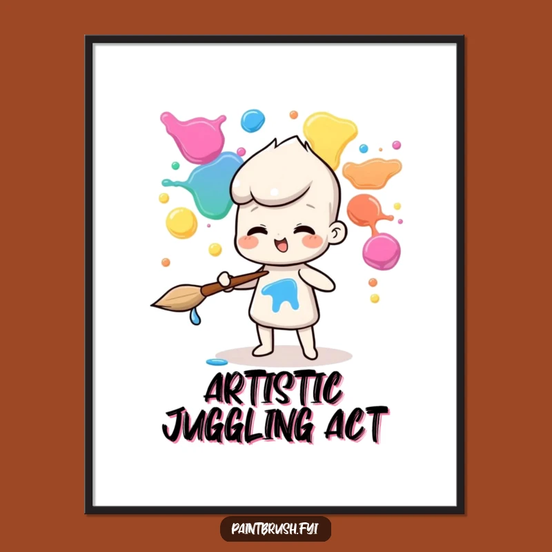 Funny Juggling Paintbrush Digital Print: Instant Artistic Flair for Your Space