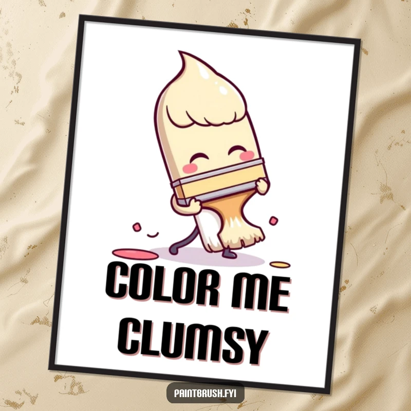 Funny Digital Art Print: A paintbrush character comically tripping over its own bristles, a humorous and downloadable artwork for any space.