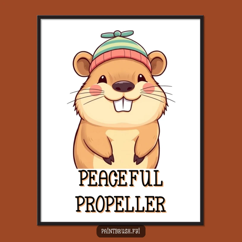 Funny Capybara Beanie Digital Art: Grinning Character Print for Smiles