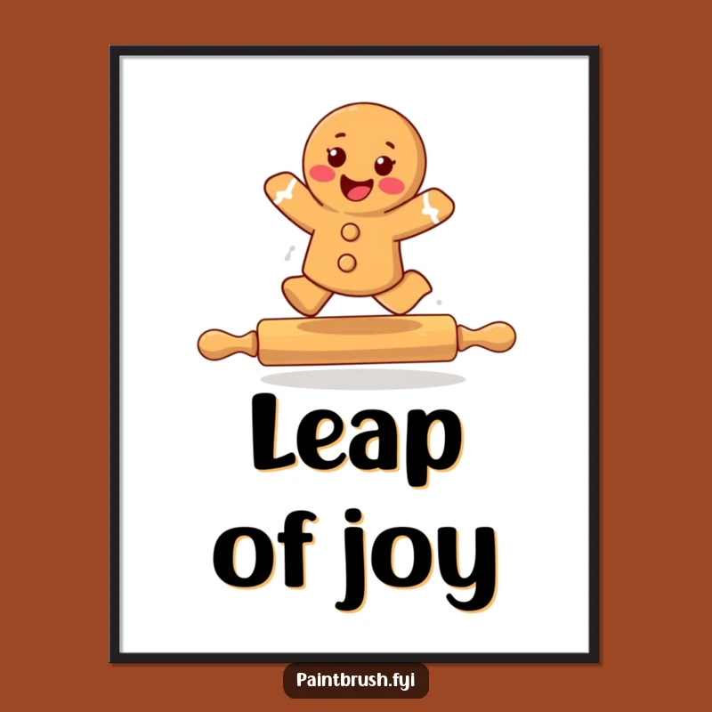 Funny Gingerbread Cookie Leaping Rolling Pin Digital Art - Instant Joyful Decor Gift
