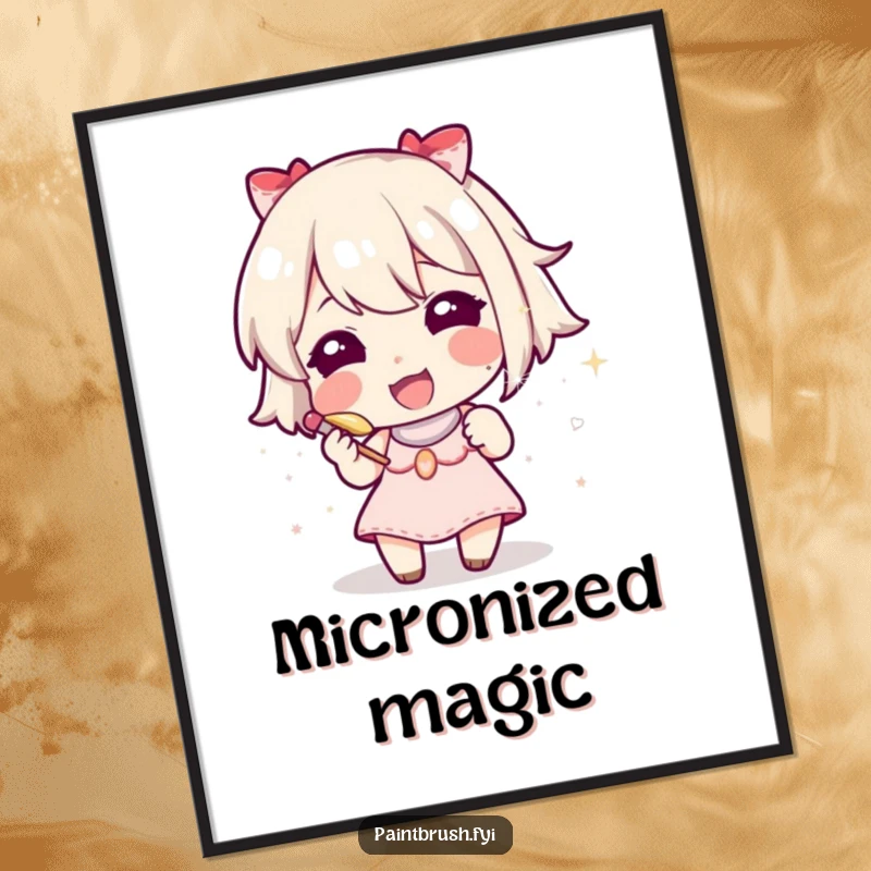 Funny character meticulously adding a speck of glitter with a minuscule brush, humorous digital art.