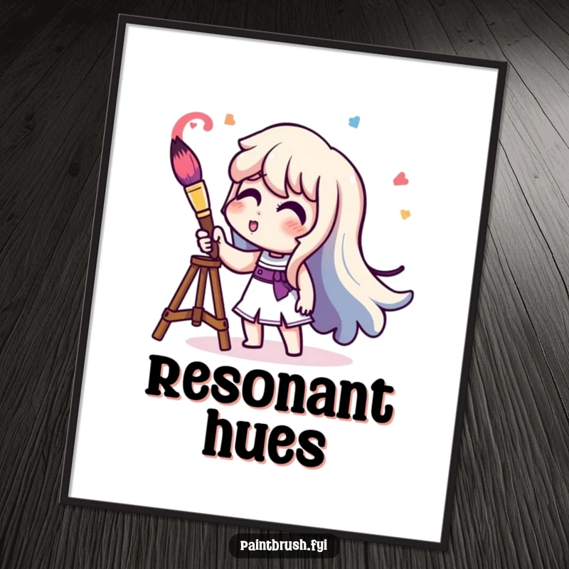 Funny character playing a paintbrush like a trumpet, creating a colorful sound wave, humorous digital art.