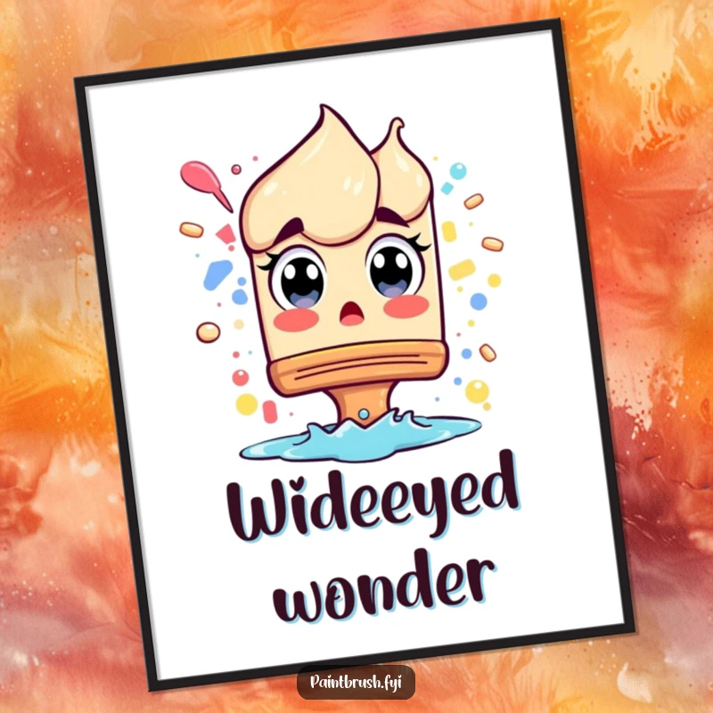 Funny Digital Art Print: A paintbrush character with wide eyes from a splash, offering instant artistic surprise and humor.
