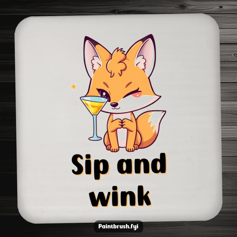 Funny Fox Drink Coaster featuring a sly character winking with a cocktail, adding a touch of playful elegance.