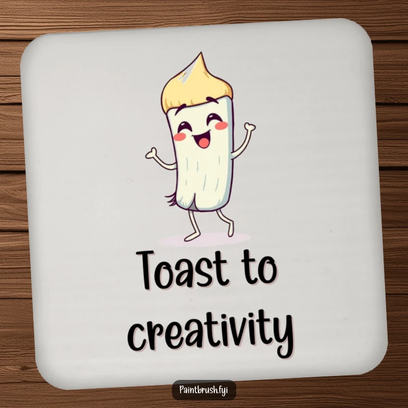Funny Coasters: A paintbrush character dancing with lively strokes, humorously protecting your surfaces with artistic flair.