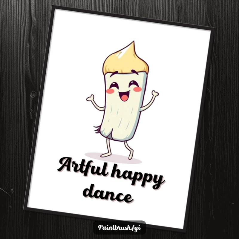 Funny Poster: A paintbrush character doing a silly dance with vibrant, lively strokes, adding artistic humor.