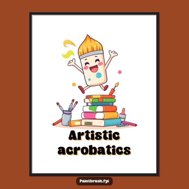 Funny Paintbrush Poster: Joyful Leap Art Print, Perfect Creative Wall Decor!