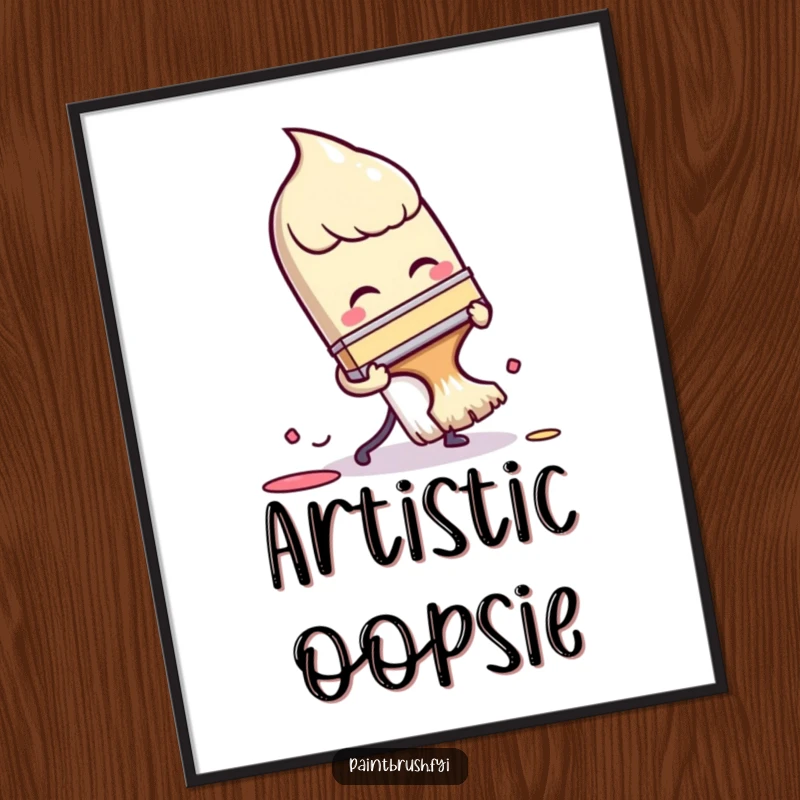 Funny Poster: A paintbrush character comically tripping over its own bristles, adding a humorous and artistic touch to wall decor.
