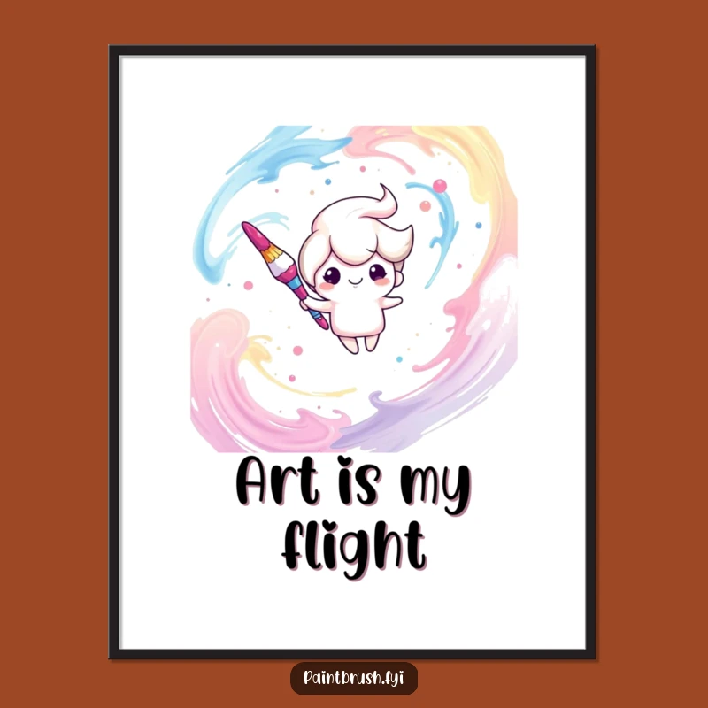 Funny Dreamy Paintbrush Poster: Inspiring Wall Art, Whimsical Floating Character