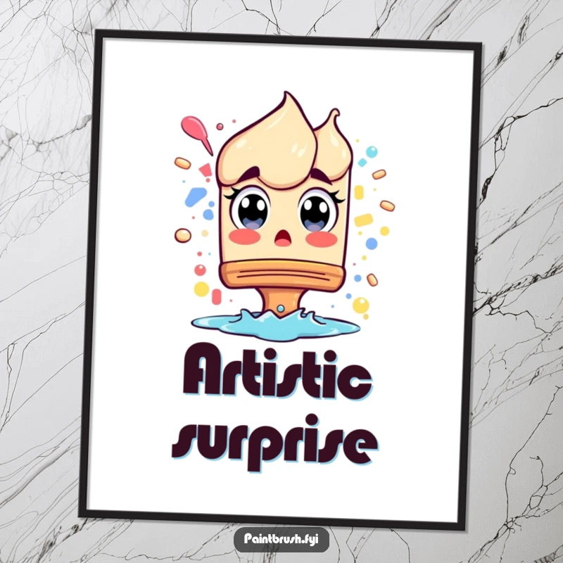 Funny Poster: A paintbrush character with wide eyes startled by a splash, adding a humorous and dramatic artistic touch to decor.