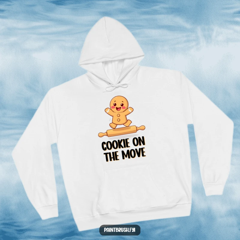 Funny gingerbread cookie character gleefully leaping over a rolling pin, radiating pure happiness and a love for adventure.