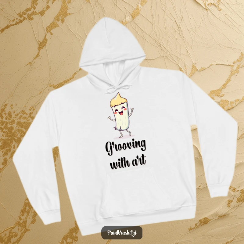 Funny Hoodie: A paintbrush character dancing humorously, adorned with lively strokes, offering creative comfort.