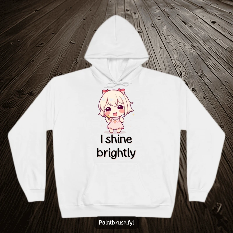 Funny character focused on painting a speck of glitter with a tiny brush, cozy and humorous hoodie.