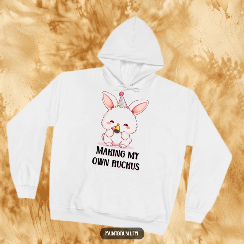 Funny Bunny Hoodie, adorned with a party hat and noisemaker, ready to celebrate with cozy warmth.