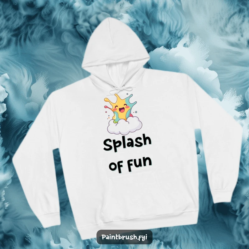 Funny hoodie with a blob of paint joyfully splashing onto a surprised fluffy cloud, a humorous celebration of art, great funny gift.