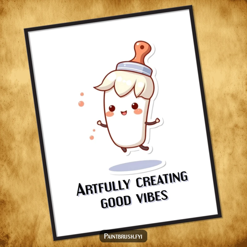 Funny Free Printable Wall Art: A paintbrush character wearing a tiny hat, spinning ecstatically, radiating pure, unadulterated happiness.
