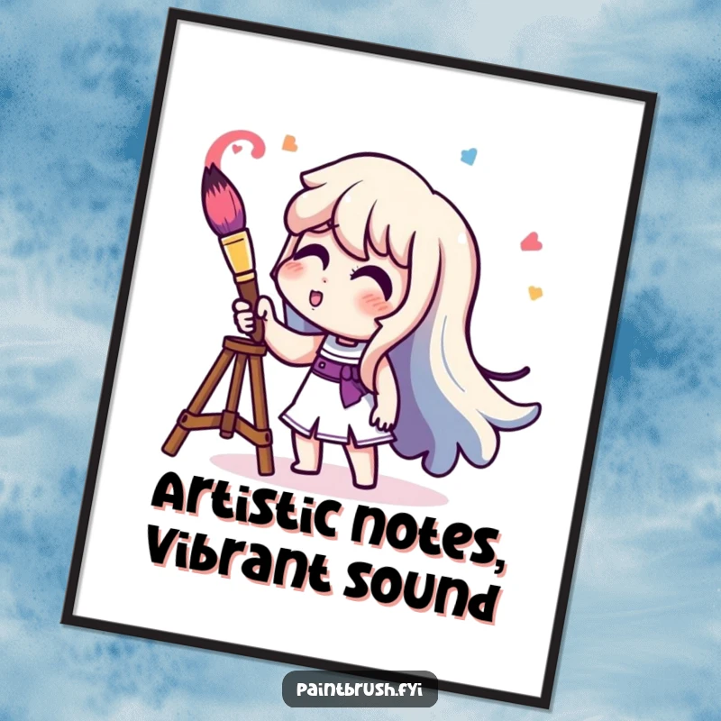 Funny Free Printable Wall Art: Character playing a paintbrush like a trumpet, waves of color erupting, a humorous downloadable.