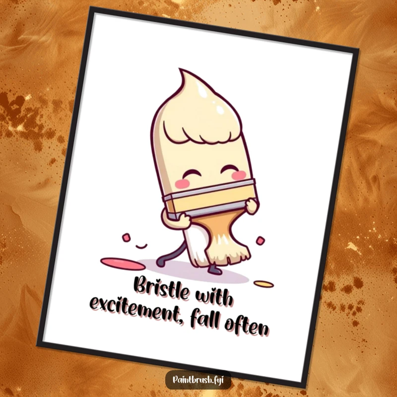 Funny Free Printable Wall Art depicting a clumsy paintbrush character comically tripping over its own bristles, adding a touch of humor.