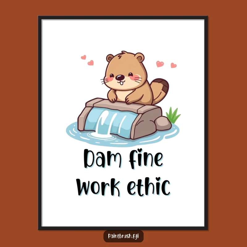 Free Printable Wall Art: Diligent Beaver Dam Builder Funny Downloadable Art