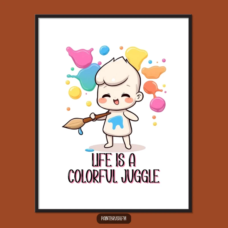 Free Printable Wall Art: Juggling Paintbrush - Vibrant DIY Decor Download!