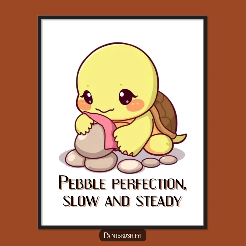 Free Printable Wall Art: Polishing Turtle, Funny Downloadable Poster for Slow Charm