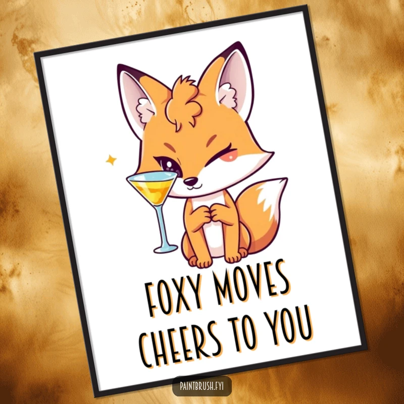 Funny Free Printable Wall Art features a cunning fox holding a cocktail glass, giving a knowing wink to the viewer.