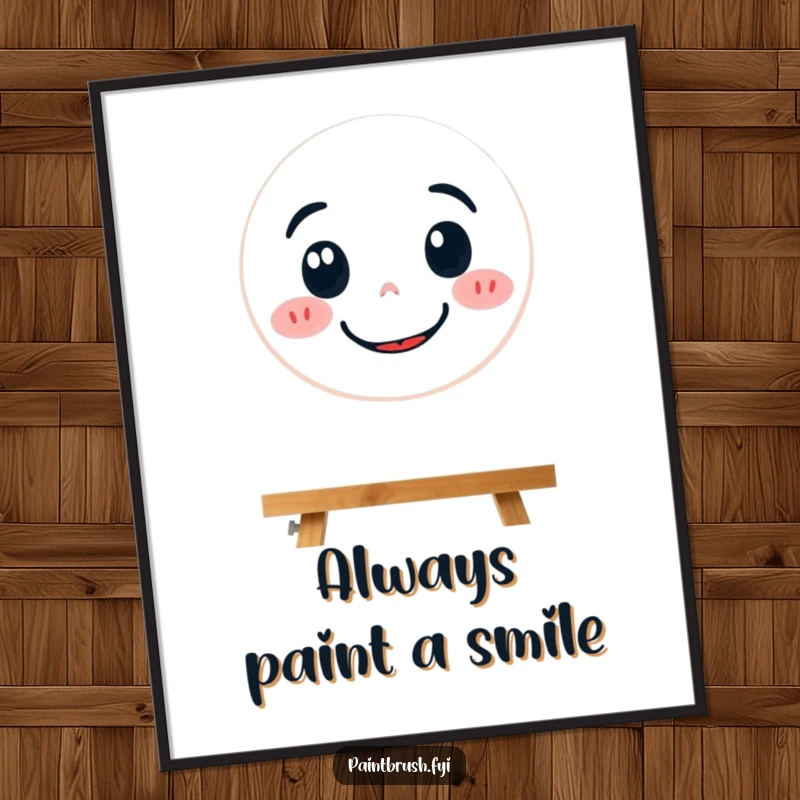 Funny Free Printable Wall Art: A focused paintbrush character carefully paints a large, beaming smiley face, embodying pure happiness.