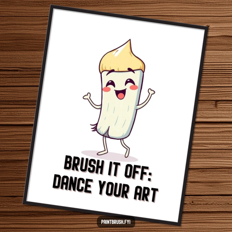 Funny Free Printable Wall Art of a playful paintbrush character busting out a silly dance with energetic, colorful strokes.