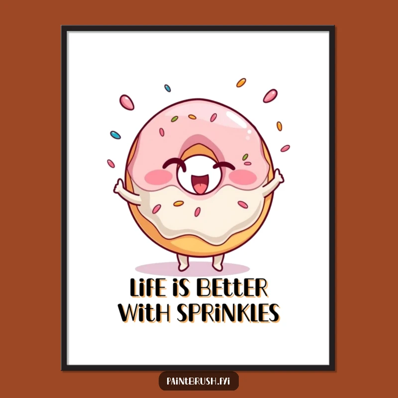 Free Printable Wall Art: Juggling Donut with Sprinkles, Funny Treat Decor