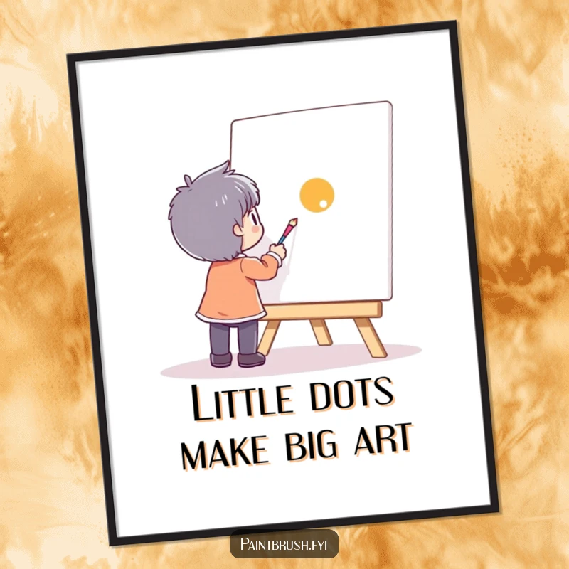 Funny Free Printable Wall Art: A character intently painting a single, vibrant dot on a massive, otherwise blank canvas.