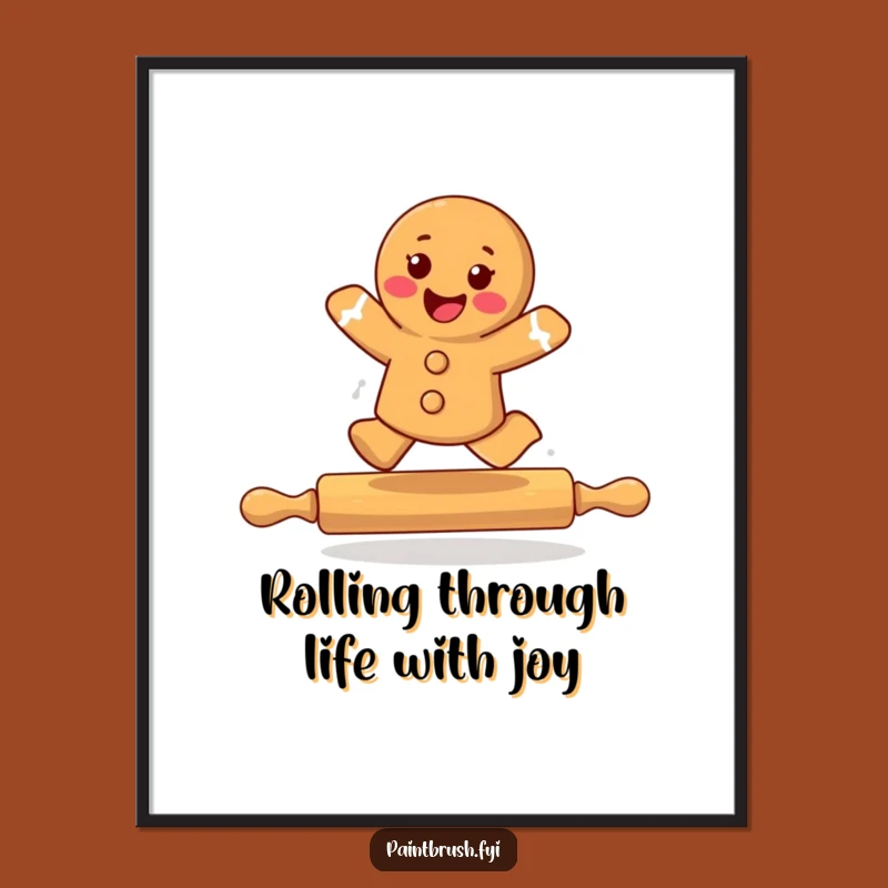 Funny Free Printable Wall Art: Leaping Gingerbread Cookie Art for Kitchen Decor Downloadable
