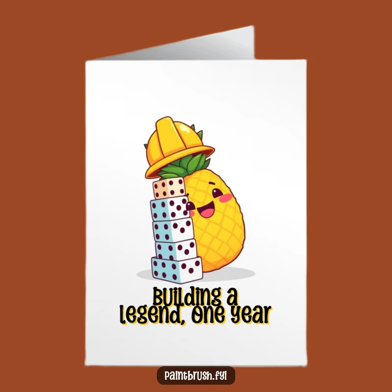 Funny Free Printable Birthday Card: Cheerful Pineapple Dice Tower Builder, Downloadable Gift