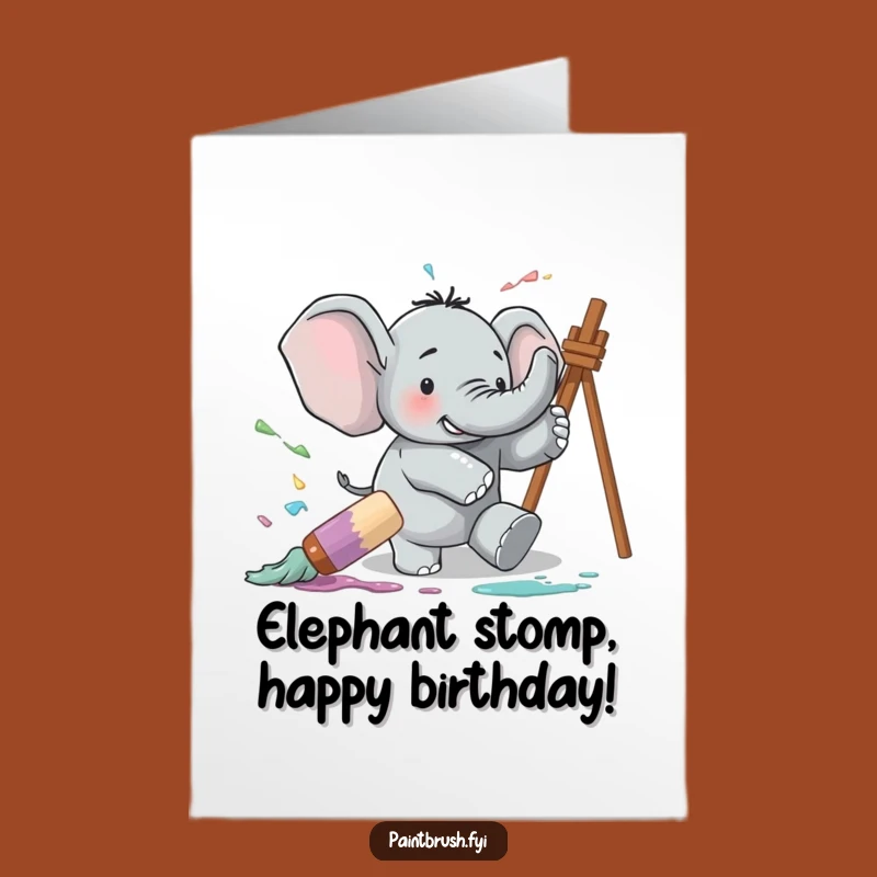 Free Printable Elephant Paint Birthday Card: Funny Downloadable Messy Gift for Celebrations