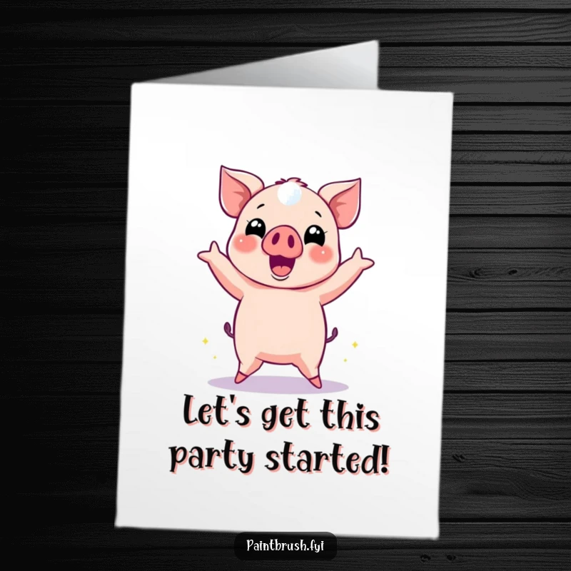 Funny Free Printable Birthday Card shows a cheerful pig energetically dancing under a disco ball with reflections.