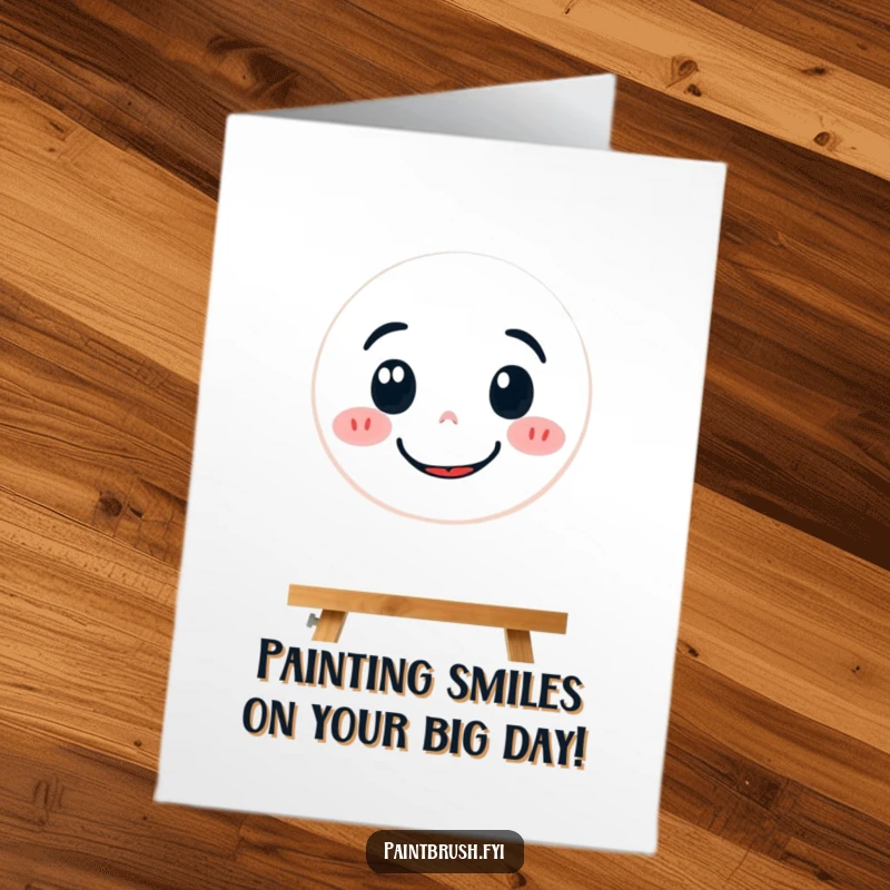 Funny Free Printable Birthday Card: A focused paintbrush character meticulously paints a big, happy smiley face, spreading birthday cheer.